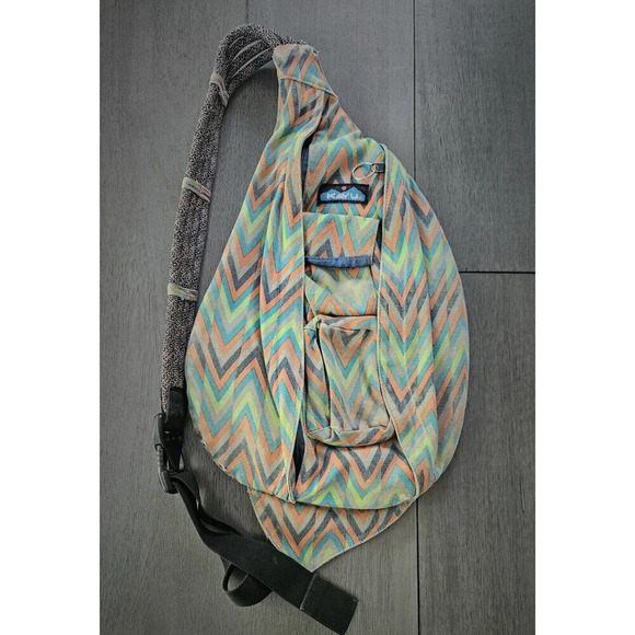 Kavu Rope Sling Bag Orange Geometric Chevron Aztec Canvas Shoulder Backpack - Picture 1 of 10